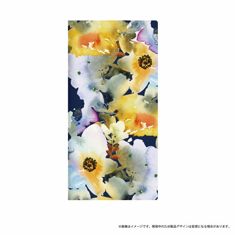 AQUOS R SH-03J/SHV39/SoftBank 薄型デザインPUレザーケース「Design+」 Flower  ネイビー