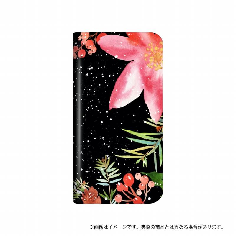 らくらくスマートフォン me F-03K 薄型デザインPUレザーケース「Design+」  Flower  水彩ブラック