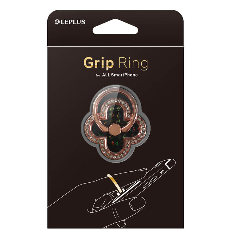 スマートフォン(汎用) スマートフォンリング 「Grip Ring」 【Four Leaf Clover】  ブラック