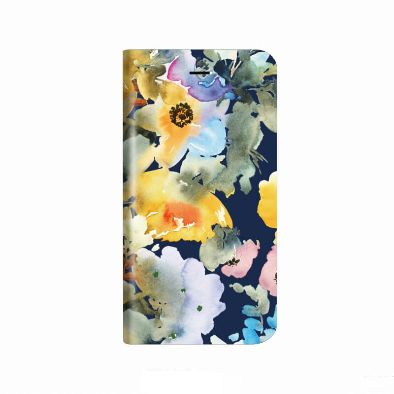 iPhone X 薄型デザインPUレザーケース「Design+」 Flower ネイビー