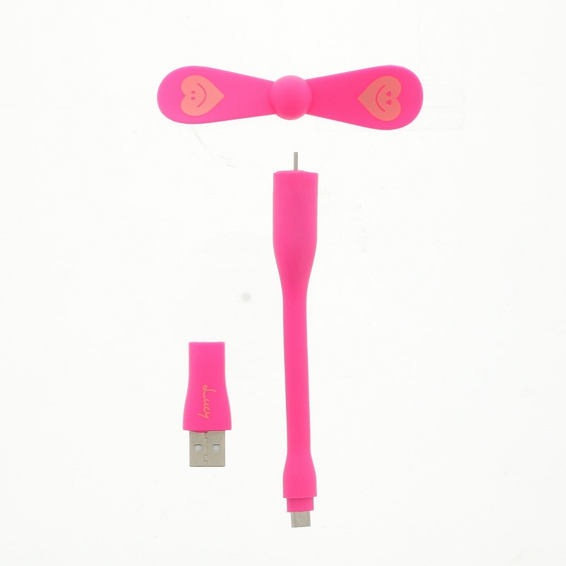 【Lucy】microUSB/USB対応/にこにこハート扇風機/ピンク