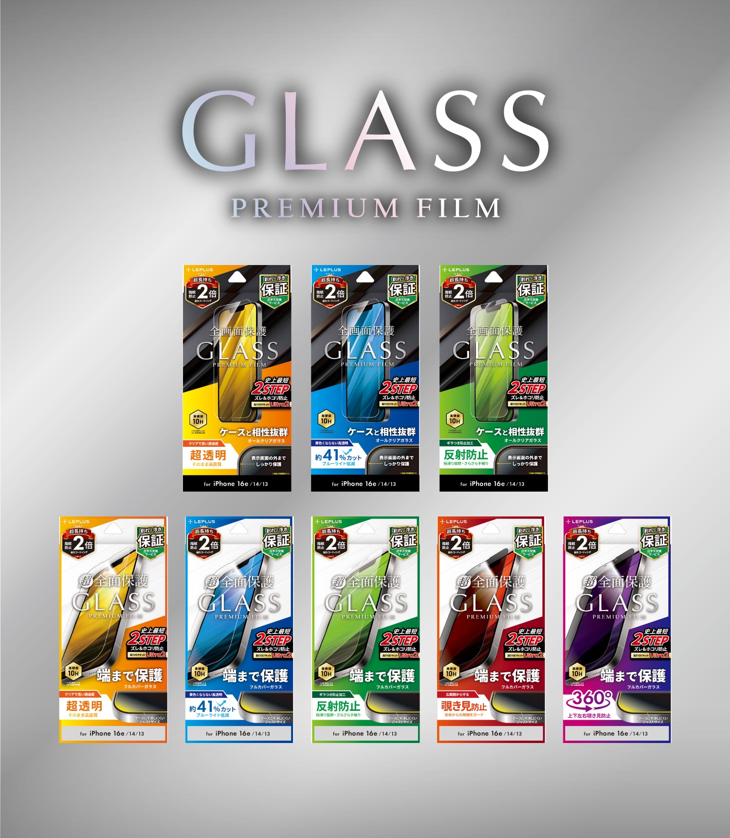 用途に合わせて選べるGLASS PREMIUM FILM