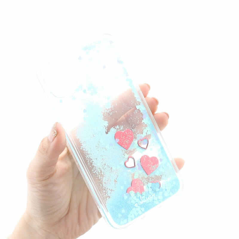 iPhone XS/iPhone X 【Lucy】ハートグリッターハイブリットケース/ブルー