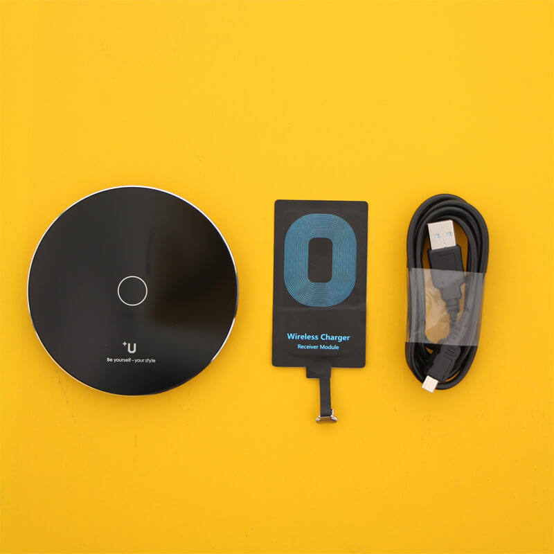 スマートフォン汎用【+U】Qi（チー）スターターキット/ワイヤレス充電アダプター(micro USB)＋ワイヤレス充電器（シングルコイル）/ブラック