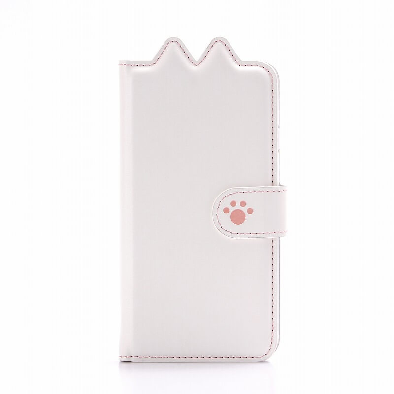 iPhone7 ブックタイプ猫型PUレザーケース「BOOK にゃん」 シロ