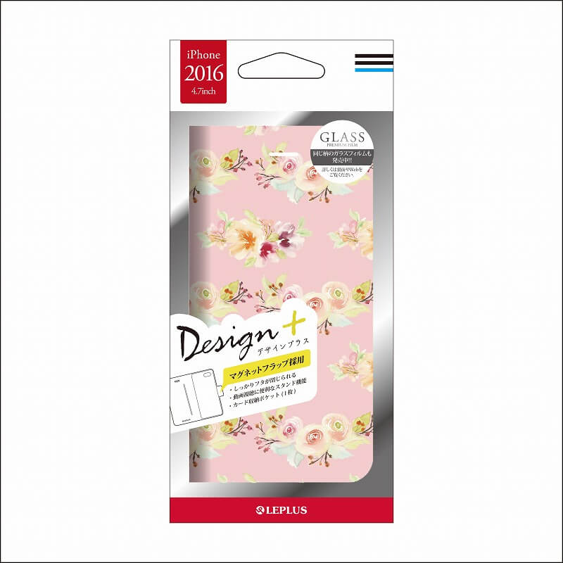 iPhone7 薄型デザインPUレザーケース「Design+」 Flower ピンク01