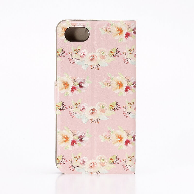 iPhone7 薄型デザインPUレザーケース「Design+」 Flower ピンク01