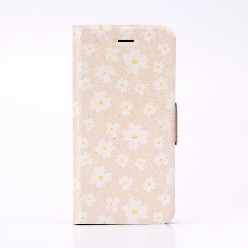 iPhone7 薄型デザインPUレザーケース「Design+」 Flower ホワイト