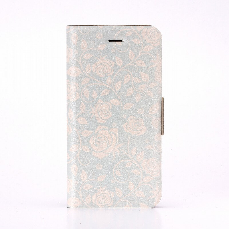 iPhone7 薄型デザインPUレザーケース「Design+」 Flower ブルー