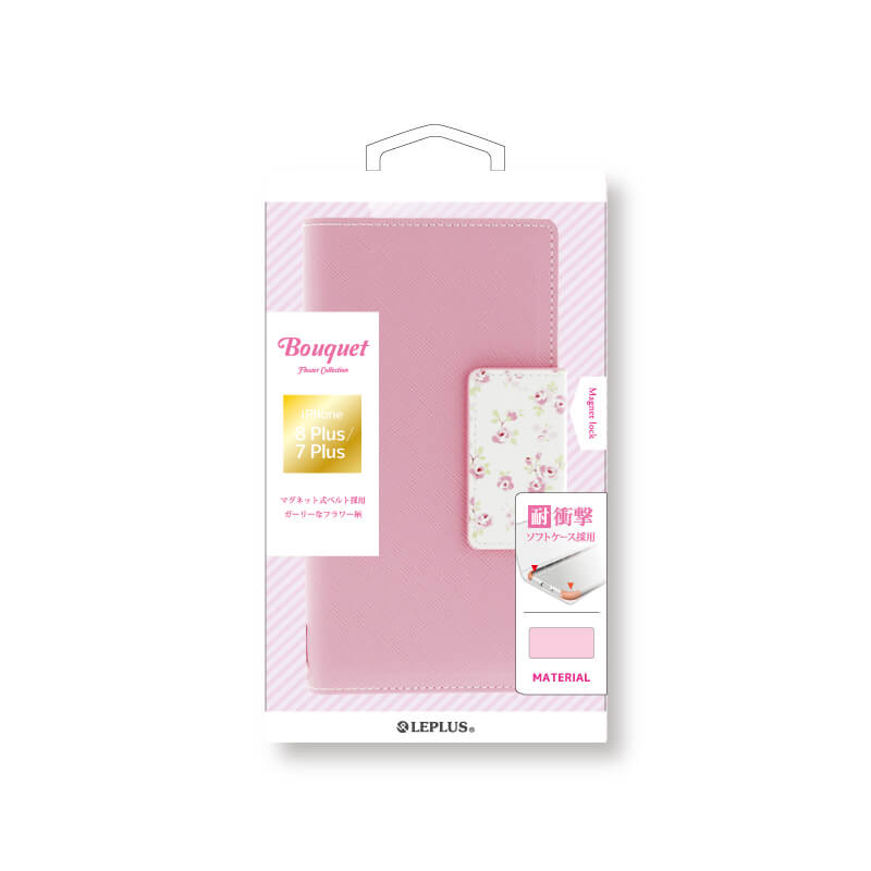 iPhone 8 Plus/7 Plus フラワー柄ブックケース「Bouquet」 ピンク