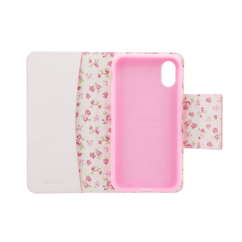 iPhone X フラワー柄ブックケース「Bouquet」 ピンク