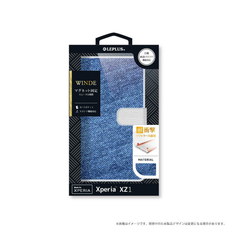Xperia(TM) XZ1 SO-01K/SOV36/SoftBank デニムフラップケース「WINDE」 ライトブルー/ホワイト