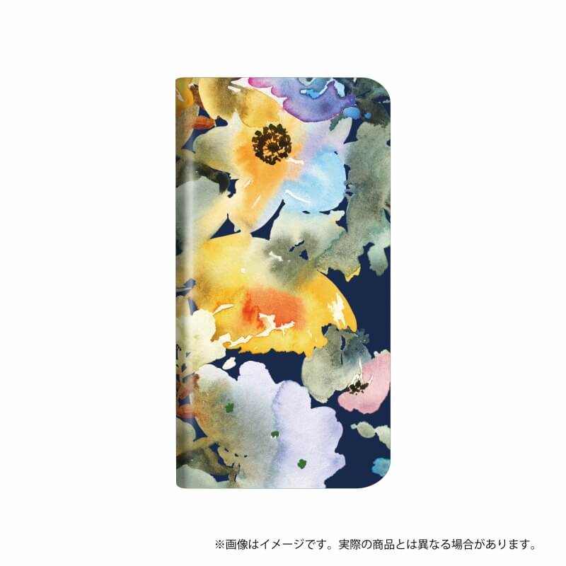 らくらくスマートフォン me F-03K 薄型デザインPUレザーケース「Design+」  Flower  ネイビー