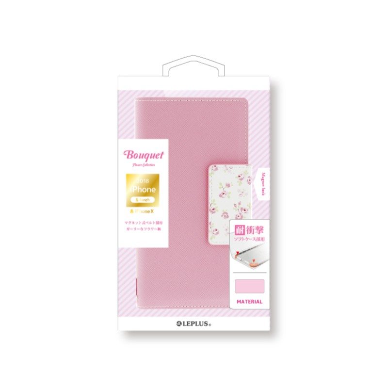□iPhone XS/iPhone X  フラワー柄ブックケース「Bouquet」 ピンク