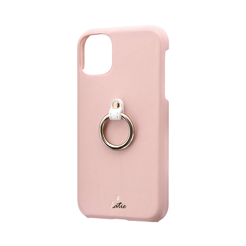 iPhone 11 リング付PUレザーシェルケース「SHELL RING Katie」 ピンク