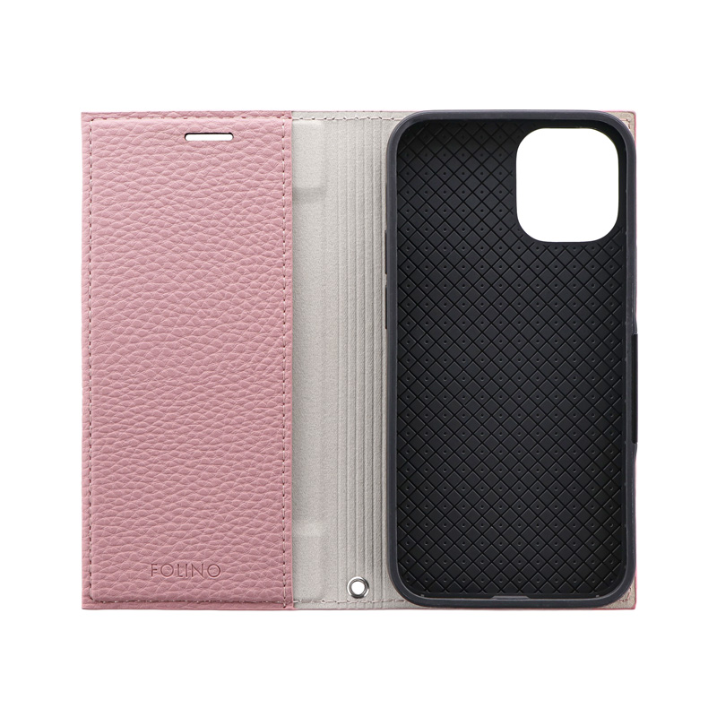 iPhone 12 mini 薄型PUレザーフラップケース「FOLINO」 ライトピンク