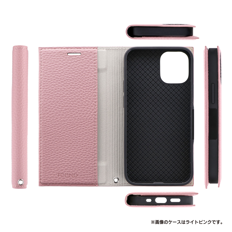 iPhone 12 mini 薄型PUレザーフラップケース「FOLINO」 ライトピンク