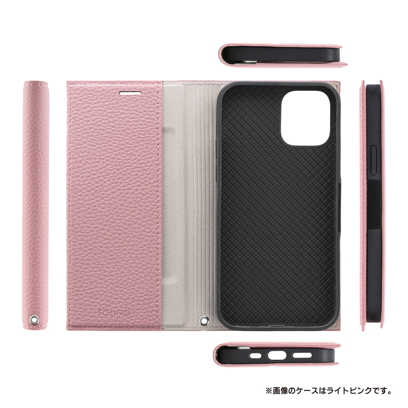 iPhone 12/iPhone 12 Pro 薄型PUレザーフラップケース「FOLINO」 ライトピンク