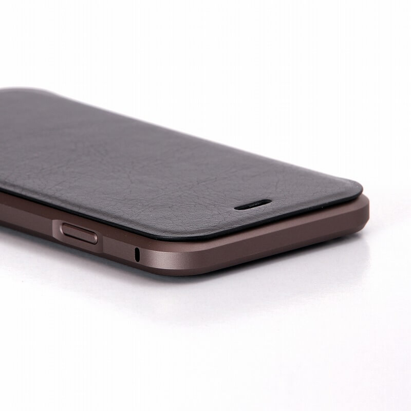 iPhone7 アルミバンパー+PUレザーフラップケース「DUAL FACE Flap」 ブラック
