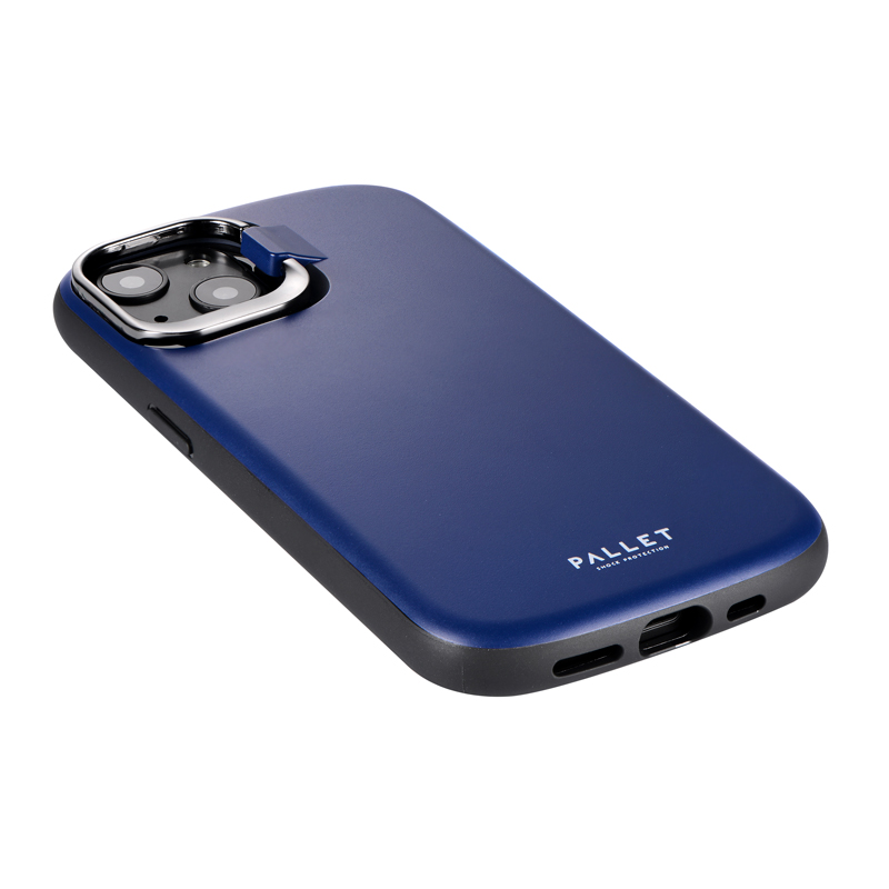 iPhone 13 スタンド付超軽量・極薄・耐衝撃ハイブリッドケース「PALLET STAND」 マットダークブルー