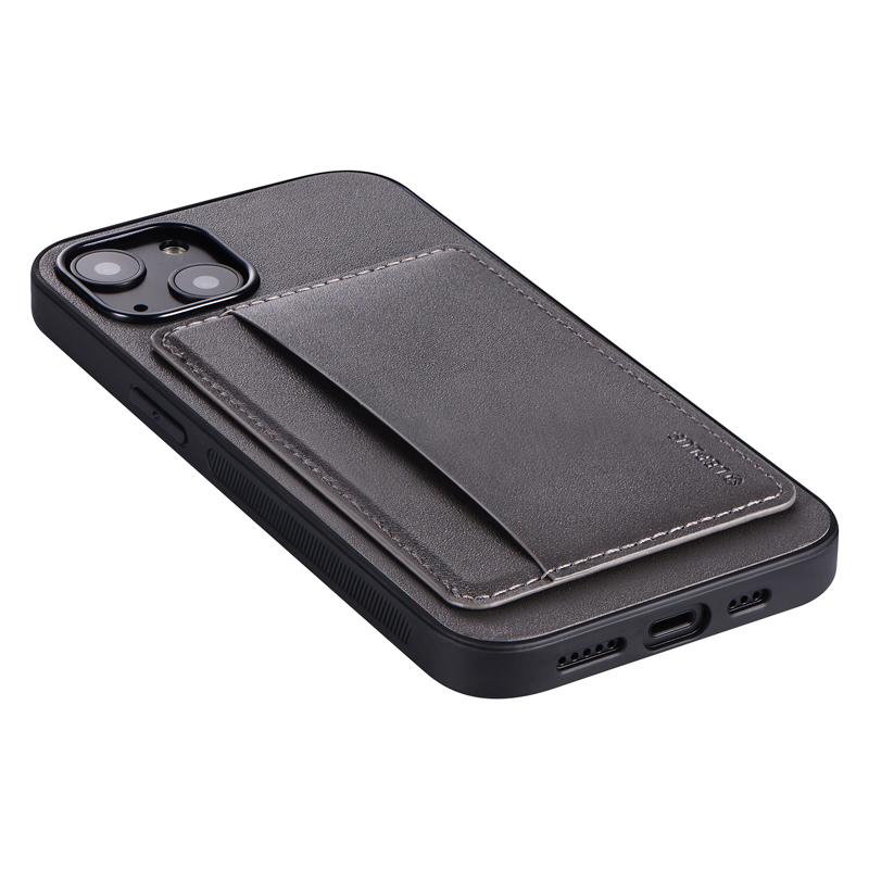 iPhone 13 ポケット兼スタンド付PUレザーケース「SHELL CARD」 ダークグレー