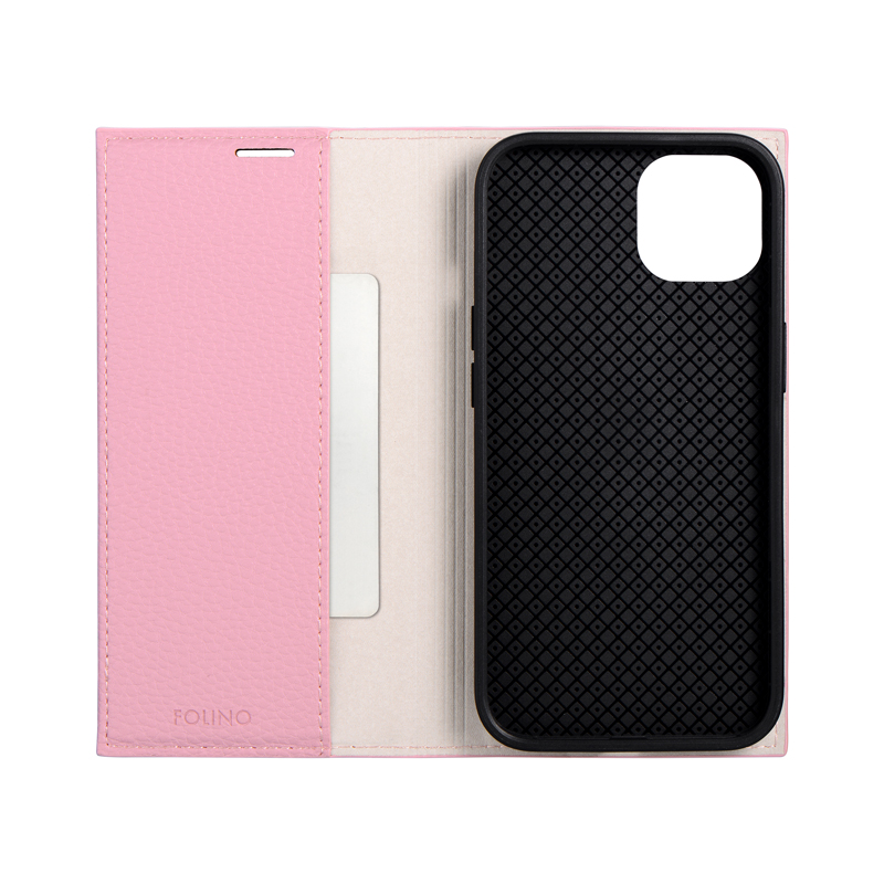 iPhone 13 薄型PUレザーフラップケース「FOLINO」 ライトピンク