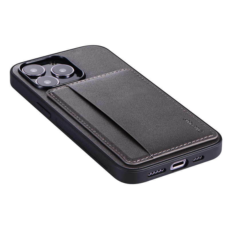 iPhone 13 Pro ポケット兼スタンド付PUレザーケース「SHELL CARD」 ダークグレー