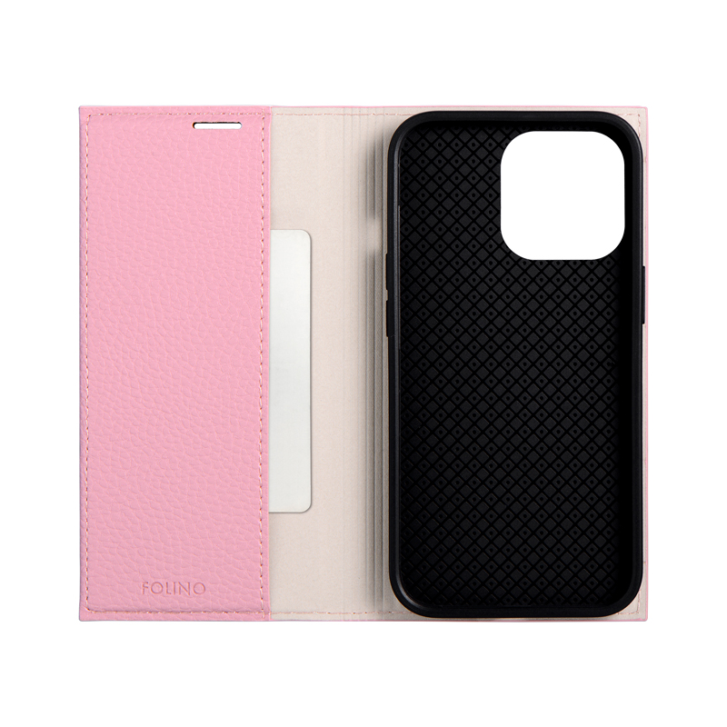 iPhone 13 Pro 薄型PUレザーフラップケース「FOLINO」 ライトピンク