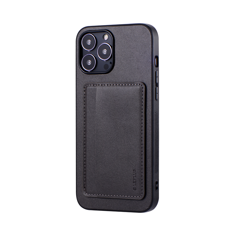 iPhone 13 Pro Max ポケット兼スタンド付PUレザーケース「SHELL CARD」 ダークグレー
