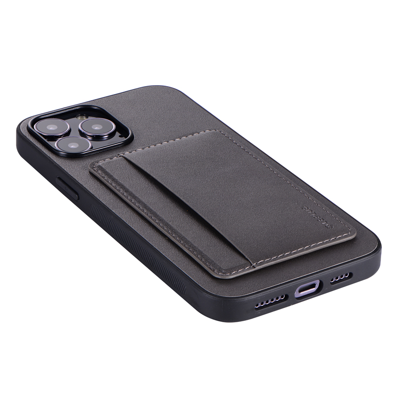 iPhone 13 Pro Max ポケット兼スタンド付PUレザーケース「SHELL CARD」 ダークグレー