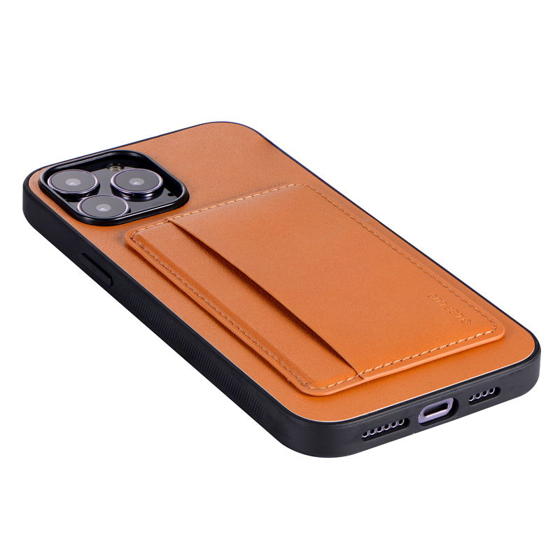 iPhone 13 Pro Max ポケット兼スタンド付PUレザーケース「SHELL CARD」 キャメル
