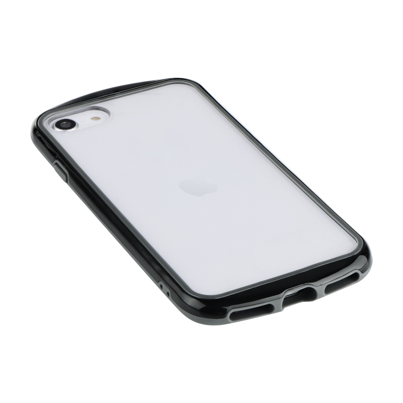 iPhone SE (第3世代)/SE (第2世代)/8 耐衝撃・薄型・背面クリアケース「Duality」 ブラック (スマホベルト付属)
