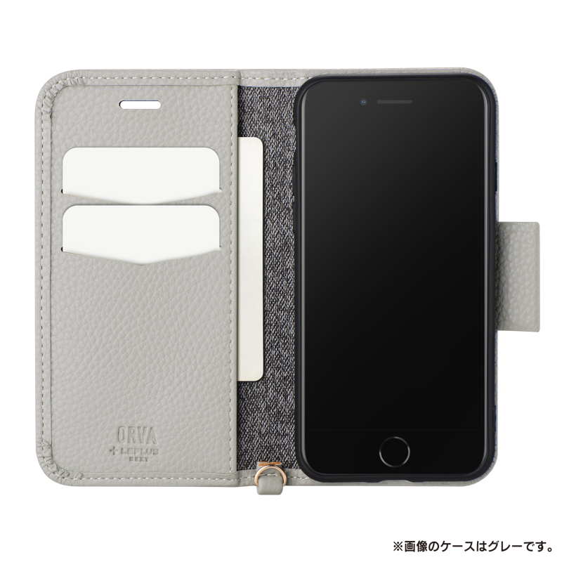 iPhone SE (第3世代)/SE (第2世代)/8 本革風レザーフラップケース「ORVA」 ブラック (ハンドストラップ付属)