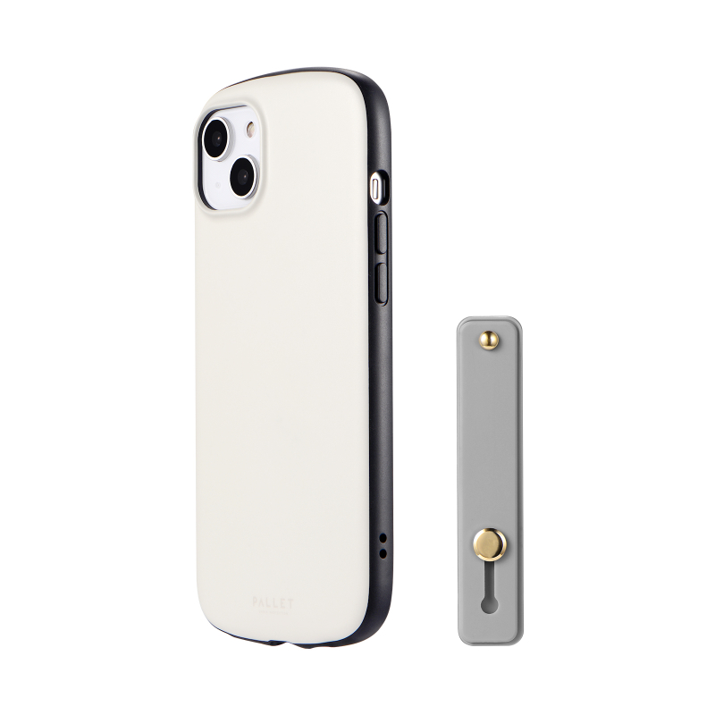 iPhone 14 Plus 超軽量・極薄・耐衝撃ハイブリッドケース 「PALLET AIR BAND」 ホワイトベージュ (スマホバンド付属)