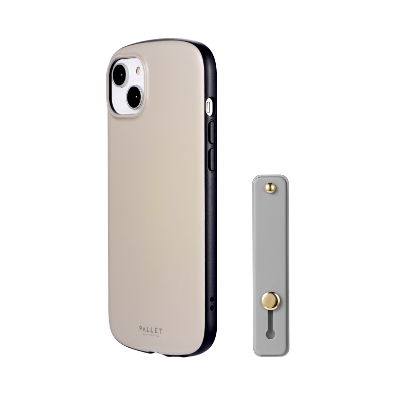 iPhone 14 Plus 超軽量・極薄・耐衝撃ハイブリッドケース 「PALLET AIR BAND」 グレージュ (スマホバンド付属)