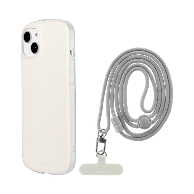 iPhone 14 Plus 超軽量・極薄・耐衝撃ハイブリッドケース 「PALLET AIR STRAP」 ホワイトベージュ (ショルダーストラップ付属)
