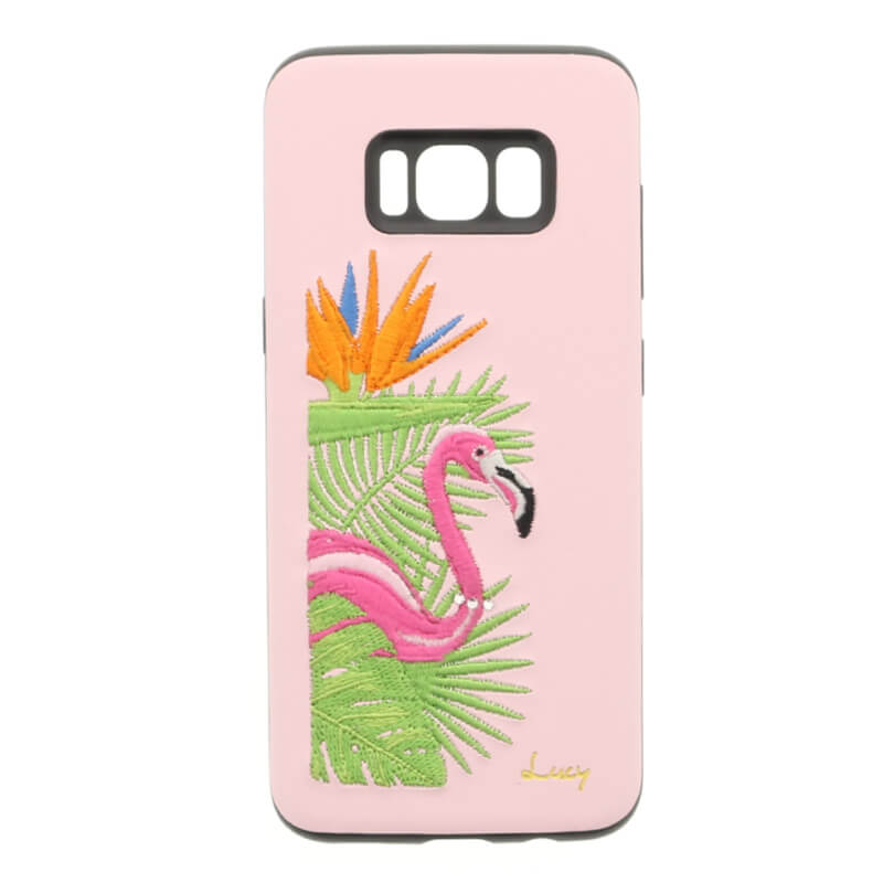 Galaxy S8 SC-02J/SCV36 【Lucy】クリスタル/刺繍ハイブリットケース フラミンゴ