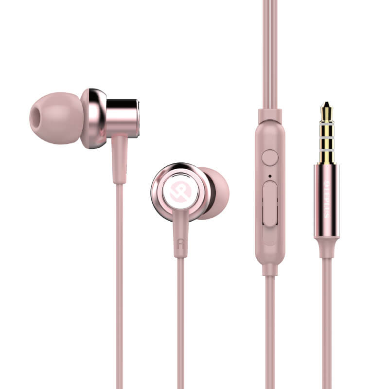 iPhone/スマートフォン イヤフォン(ボリューム/マイク付)「極の音域 METAL(メタル)」ピンク