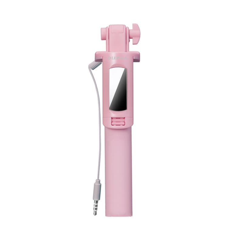 スマートフォン（汎用） Peace Stick/ミラー付自撮り棒（有線タイプ）/ピンク