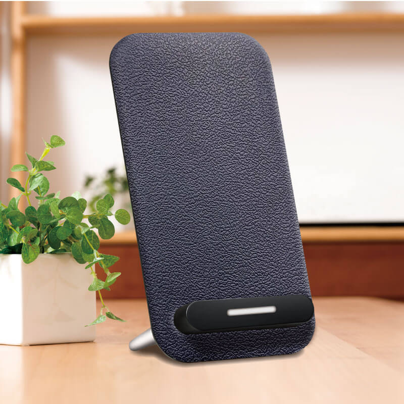 スマートフォン汎用/Qi(チー)ワイヤレス充電器/スタンド/PU/ネイビー
