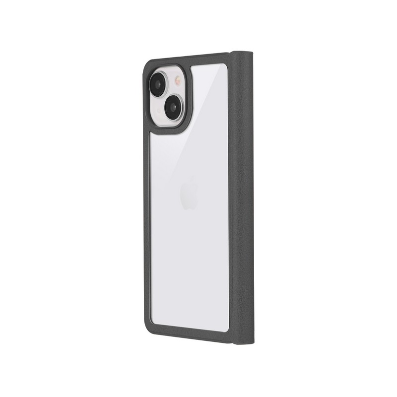 iPhone 15/iPhone 14 軽量・背面クリアフラップケース 「Amake」 ブラック