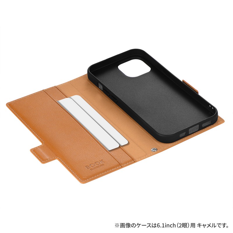 iPhone 15 Pro 薄型・軽量PUレザー手帳ケース 「BOOK SLIM＆W POCKET」 ブラック