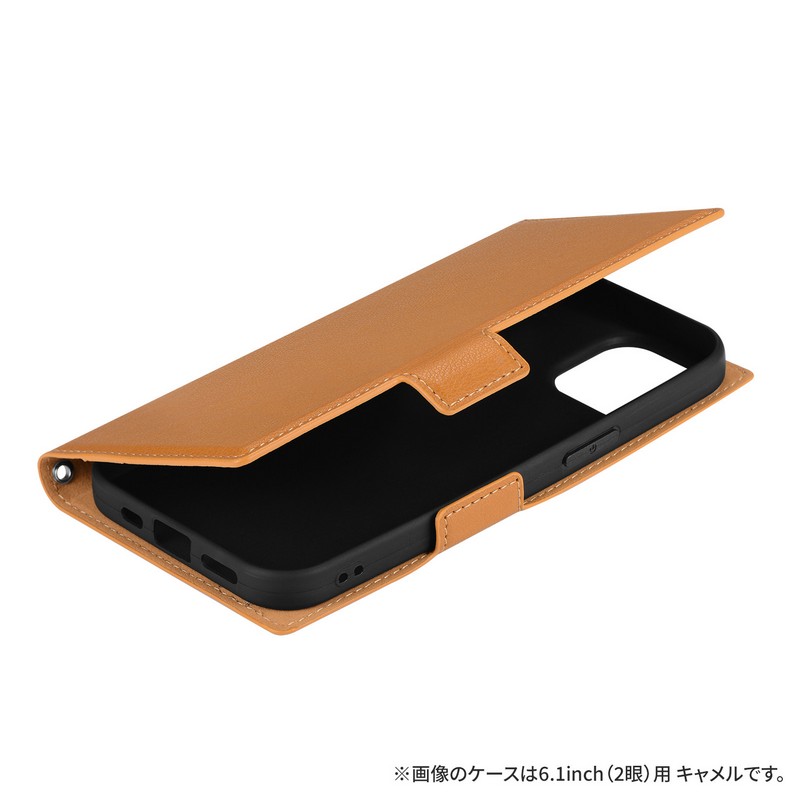 iPhone 15 Pro 薄型・軽量PUレザー手帳ケース 「BOOK SLIM＆W POCKET」 キャメル