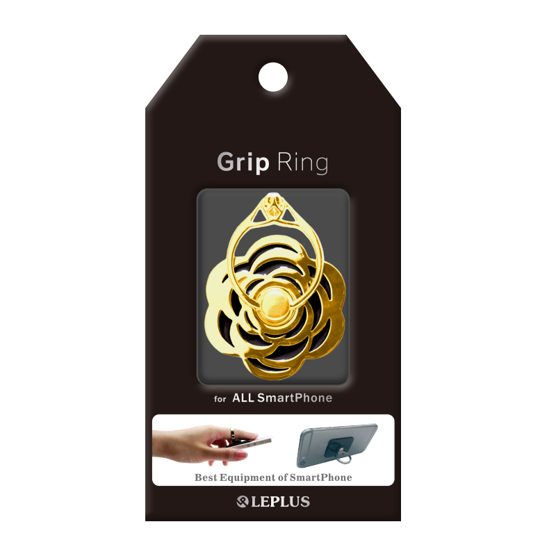 スマートフォンリング 「Grip Ring」 【Flower】 ゴールド/ブラック