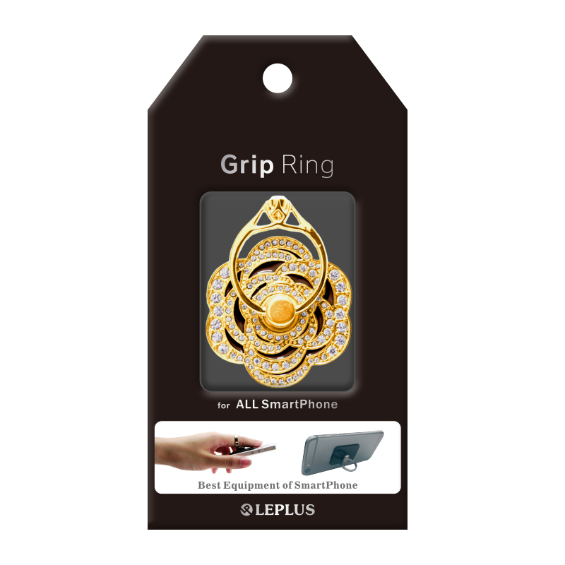 スマートフォンリング 「Grip Ring」 【Rhinestone Flower】 ゴールド/ブラック