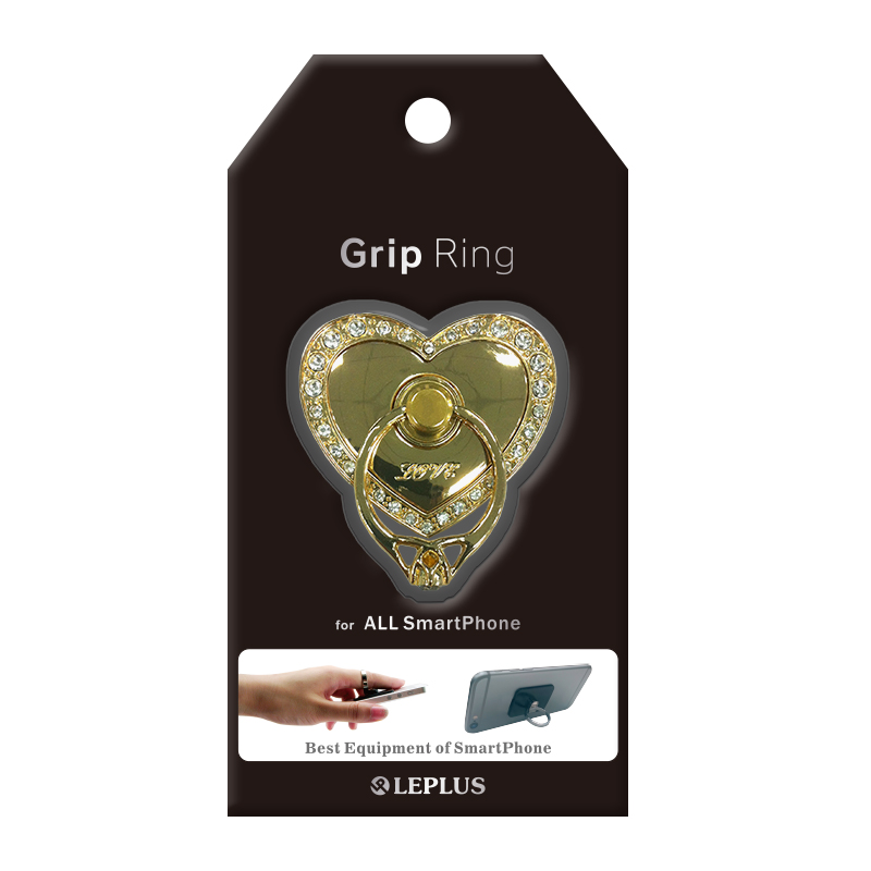 スマートフォンリング 「Grip Ring」 【Rhinestone Heart】 ゴールド