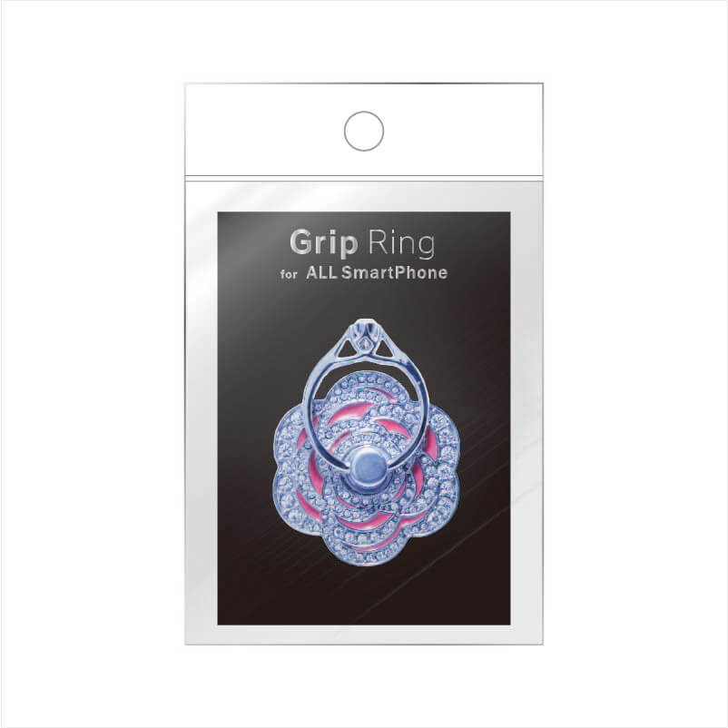 □スマートフォン(汎用) スマートフォンリング 「Grip Ring」 【Rhinestone Flower】 シルバー/レッド