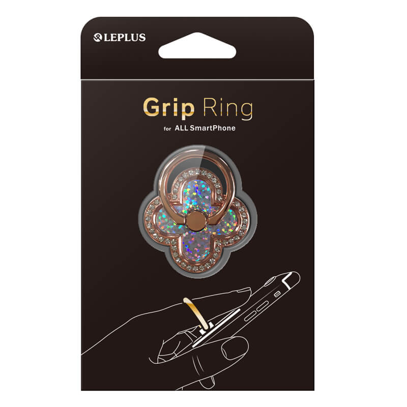 スマートフォン(汎用) スマートフォンリング 「Grip Ring」 【Four Leaf Clover】  ホワイト