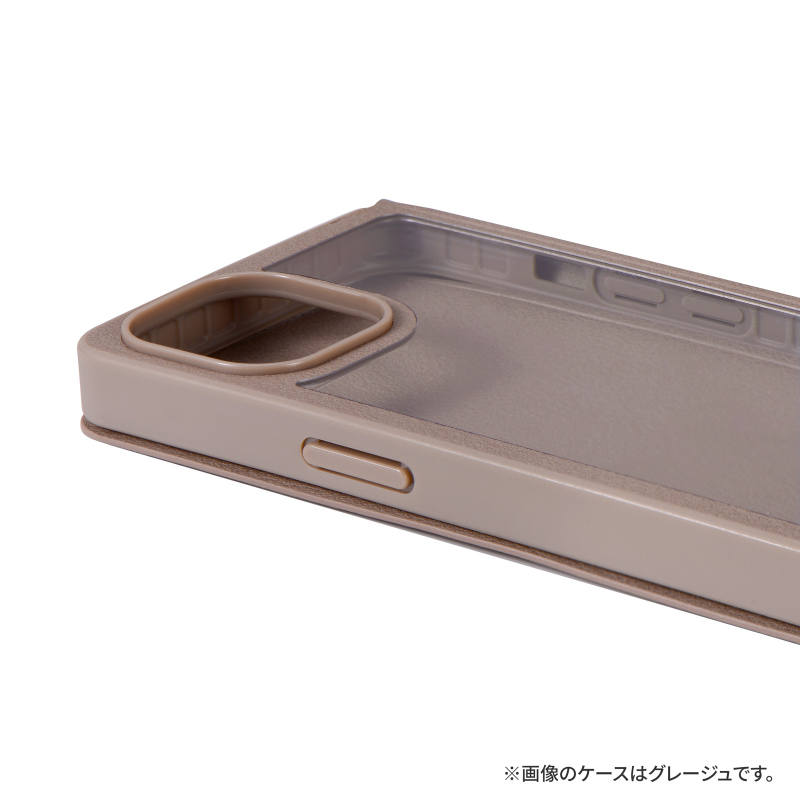 iPhone 14/13 軽量・背面クリアフラップケース 「Amake」 グレージュ