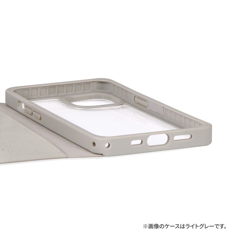 iPhone 14/13 軽量・背面クリアフラップケース 「Amake」 カーキ